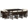 vidaXL 11 r&eacute;szes barna polyrattan kerti &uuml;lőgarnit&uacute;ra p&aacute;rn&aacute;kkal