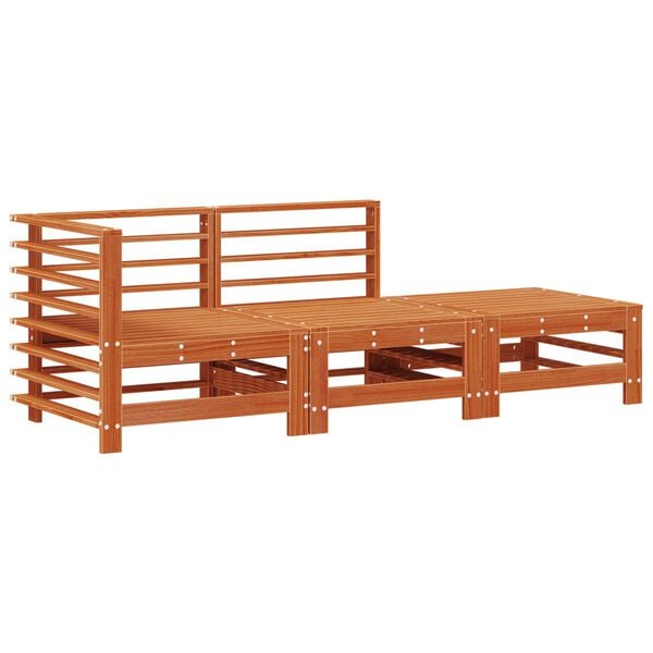 vidaXL Sarokkanap&eacute; egys&eacute;gek 3 Darab Viaszbarna T&ouml;m&ouml;r fenyő