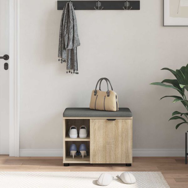 vidaXL Előt&eacute;r pad Sonoma t&ouml;lgy 60 x 38 x 46 cm Műanyag Fa &eacute;s Sz&ouml;vet