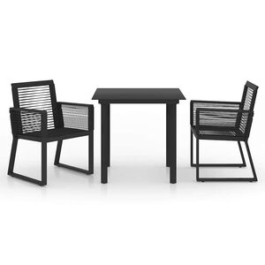 vidaXL 3 r&eacute;szes fekete PVC rattan k&uuml;lt&eacute;ri &eacute;tkezőgarnit&uacute;ra