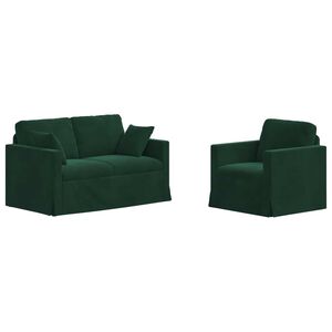 vidaXL Kanap&eacute; Szett 2 pcs S&ouml;t&eacute;tz&ouml;ld 138 x 78 x 80 cm B&aacute;rsony