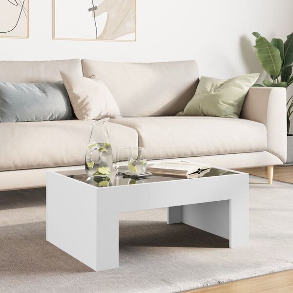 vidaXL feh&eacute;r v&eacute;gtelen hat&aacute;s&uacute; LED-es doh&aacute;nyz&oacute;asztal 70 x 50 x 30 cm