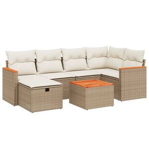 vidaXL 7 r&eacute;szes b&eacute;zs polyrattan kerti &uuml;lőgarnit&uacute;ra p&aacute;rn&aacute;kkal