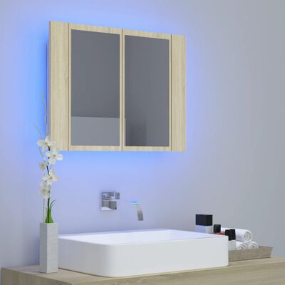 vidaXL tölgyszínű akril LED-es tükrös fürdőszobaszekrény 60x12x45 cm