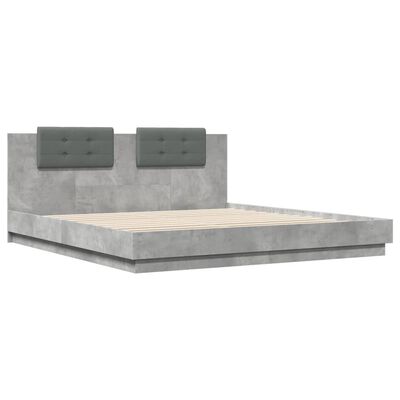 vidaXL betonszürke szerelt fa ágykeret fejtámlával 200 x 200 cm
