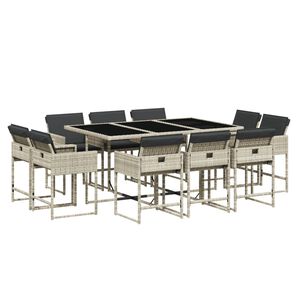 vidaXL 11 r&eacute;szes vil&aacute;gossz&uuml;rke polyrattan kerti &uuml;lőgarnit&uacute;ra p&aacute;rn&aacute;kkal