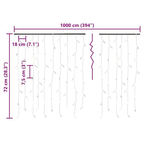 vidaXL 8 funkciós hideg fehér LED-es jégcsapfényfüggöny 10 m 400 LED