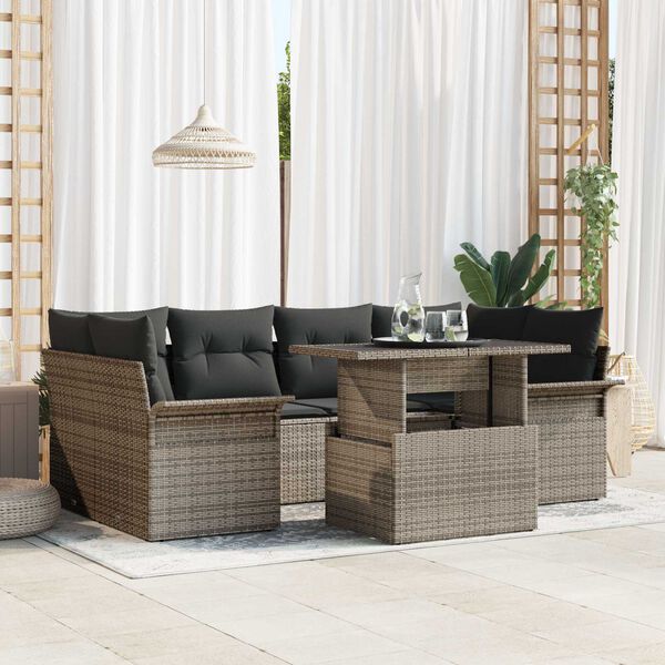 vidaXL Kerti Kanapé Szett párnával tárolóval 7 pcs Szürke Poly Rattan