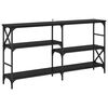 vidaXL Konzolasztal polcokkal Fekete t&ouml;lgy 150 x 29 x 76,5 cm Faanyag