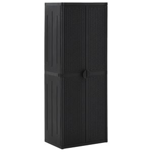 vidaXL fekete PP rattan kerti t&aacute;rol&oacute;szekr&eacute;ny 65 x 45 x 172 cm