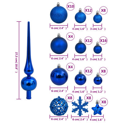 vidaXL 111 részes kék polisztirol karácsonyi gömb szett