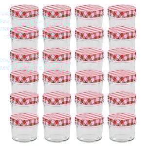 vidaXL 24 db 110 ml-es befőttes&uuml;veg piros-feh&eacute;r tetővel