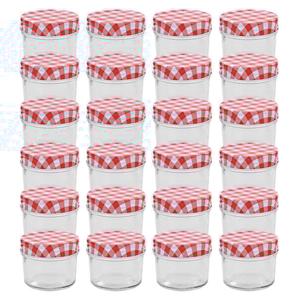 vidaXL 24 db 110 ml-es befőttes&uuml;veg piros-feh&eacute;r tetővel