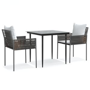 vidaXL 3 r&eacute;szes polyrattan &eacute;s ac&eacute;l kerti &eacute;tkezőgarnit&uacute;ra p&aacute;rn&aacute;val