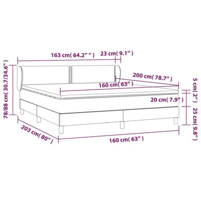 vidaXL fekete bársony rugós ágy matraccal 160x200 cm