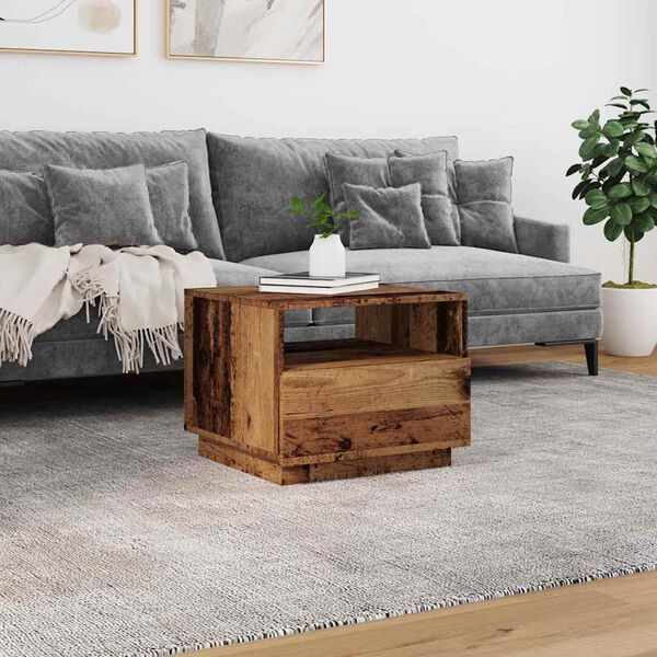 vidaXL antik fa sz&iacute;nű doh&aacute;nyz&oacute;asztal LED-l&aacute;mp&aacute;kkal 50 x 49 x 40 cm