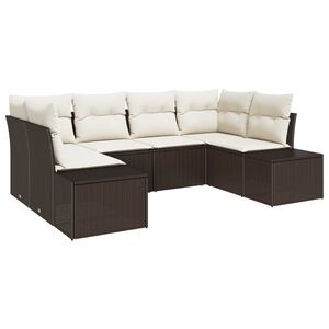 vidaXL Kerti Kanap&eacute; Szett t&aacute;rol&oacute;val 6 pcs Barna &eacute;s Kr&eacute;m Poli rattan