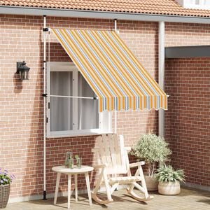 vidaXL manu&aacute;lis, feltekerhető napellenző k&eacute;k-s&aacute;rga cs&iacute;kokkal 150 cm
