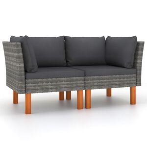 vidaXL 2 db polyrattan &eacute;s t&ouml;m&ouml;r eukaliptuszfa sarokkanap&eacute;