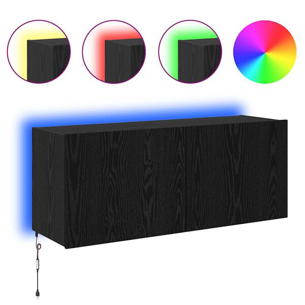 vidaXL TV Fali Szekr&eacute;ny Fekete t&ouml;lgy 100 x 35 x 41 cm Faanyag