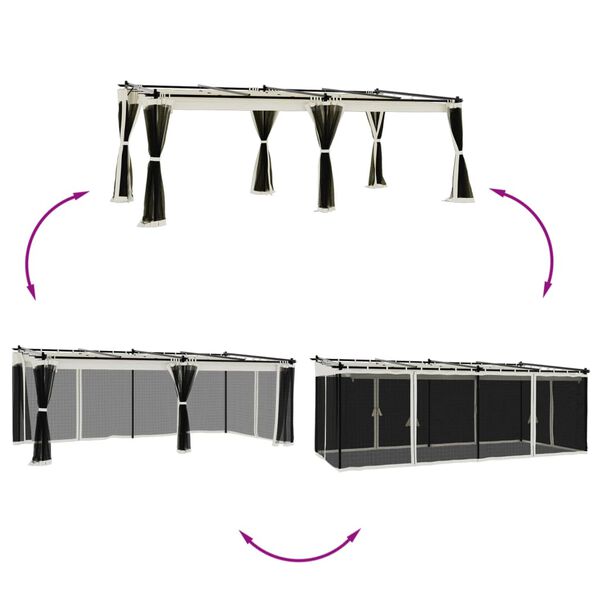 vidaXL krémszínű acél pavilon hálós oldalakkal 6 x 3 m