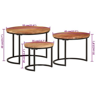 vidaXL 3 db tömör akácfa rakásolható asztal