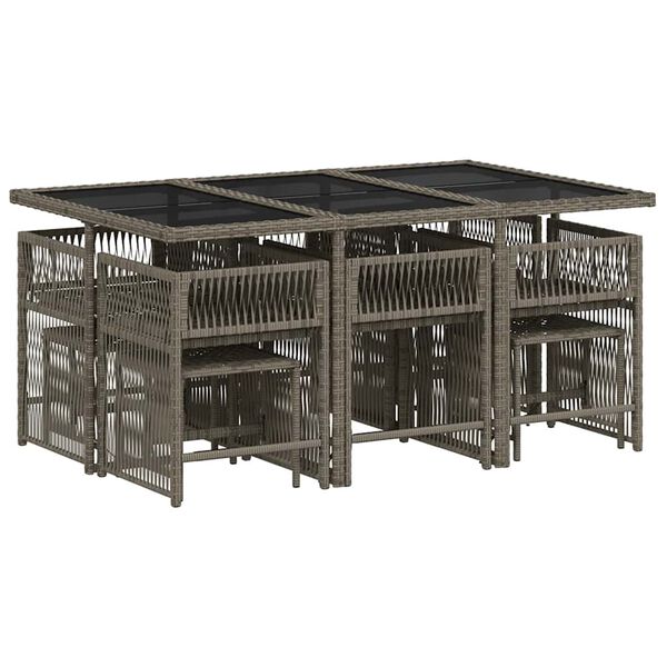 vidaXL 11 r&eacute;szes sz&uuml;rke polyrattan kerti &uuml;lőgarnit&uacute;ra p&aacute;rn&aacute;kkal