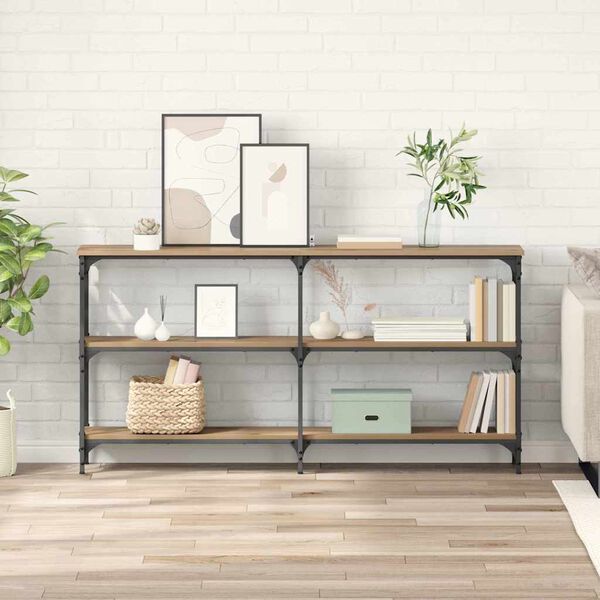 vidaXL Konzolasztal Artisan tölgy 150 x 29 x 75 cm Mérnöki fa és fém