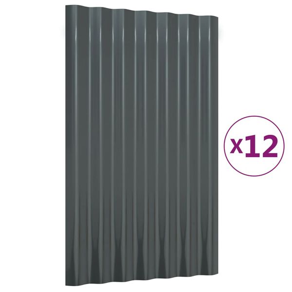 vidaXL 12 db antracitszürke horganyzott acél tetőpanel 60x36 cm