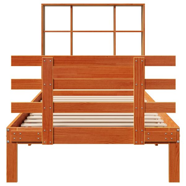 vidaXL barna tömör fenyőfa könyvespolcos ágy matrac nélkül 75 x 190 cm