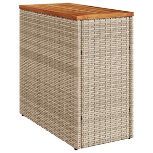 vidaXL b&eacute;zs polyrattan kerti kisasztal fa asztallappal 58x27,5x55 cm