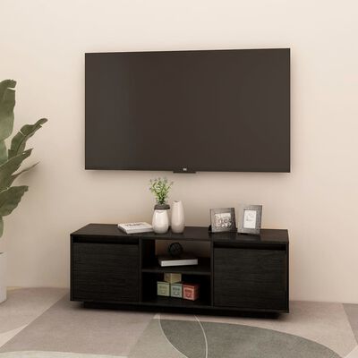 vidaXL fekete tömör fenyőfa TV-szekrény 110 x 30 x 40 cm