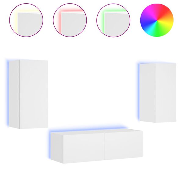 vidaXL 3 darab feh&eacute;r falra szerelhető TV-szekr&eacute;ny LED-del