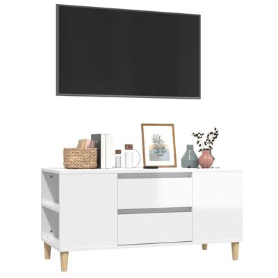 vidaXL fehér magasfényű szerelt fa TV-szekrény 102x44,5x50 cm