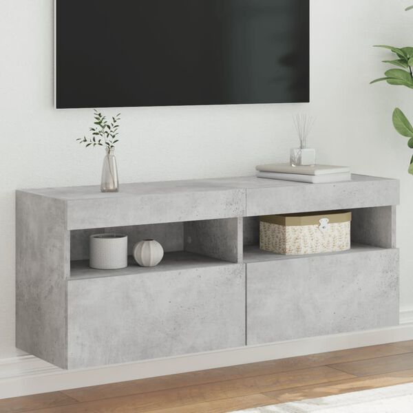 vidaXL betonsz&uuml;rke falra szerelhető TV-szekr&eacute;ny LED-del 100x30x40 cm