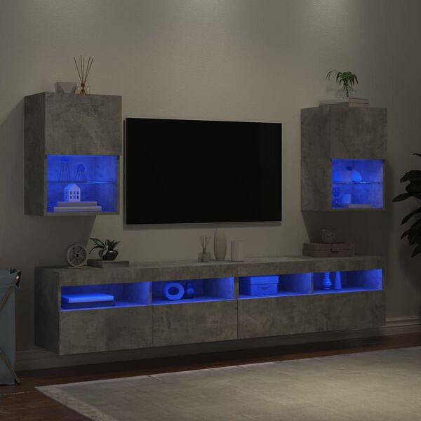 vidaXL 2 db betonsz&uuml;rke TV-szekr&eacute;ny LED-vil&aacute;g&iacute;t&aacute;ssal 40,5 x 30 x 60 cm