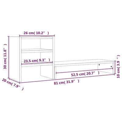 vidaXL szürke tömör fenyőfa monitorállvány 81 x 20 x 30 cm