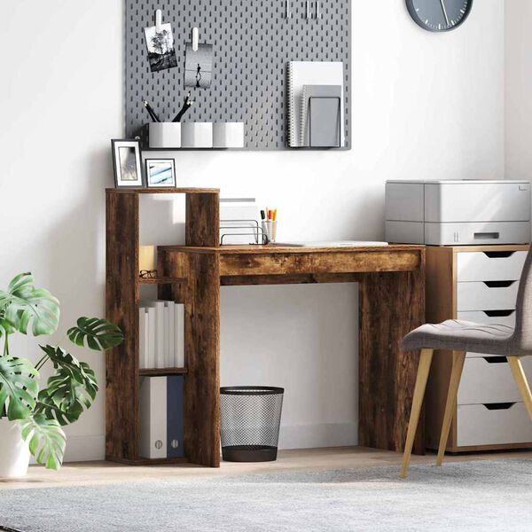 vidaXL Asztal polcokkal Füstölt tölgy 100 x 40 x 90 cm Faanyag