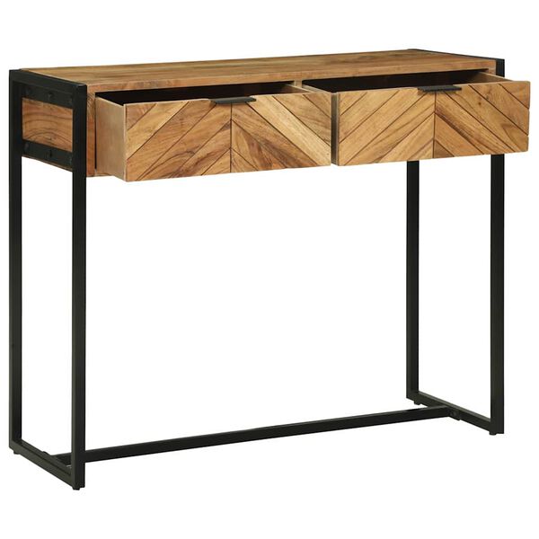 vidaXL Konzolasztal fi&oacute;kkal Barna 90 x 35 x 75 cm T&ouml;m&ouml;r Ak&aacute;cfa