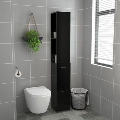 vidaXL fekete szerelt fa fürdőszobaszekrény 25x26,5x170 cm