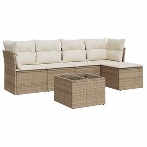 vidaXL 6 r&eacute;szes b&eacute;zs polyrattan kerti &uuml;lőgarnit&uacute;ra p&aacute;rn&aacute;val