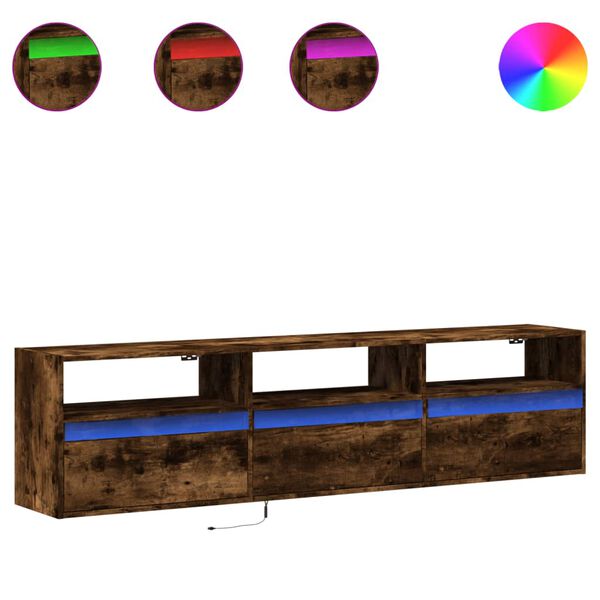 vidaXL f&uuml;st&ouml;s t&ouml;lgy falra szerelhető TV-szekr&eacute;ny LED-del 180x31x45cm