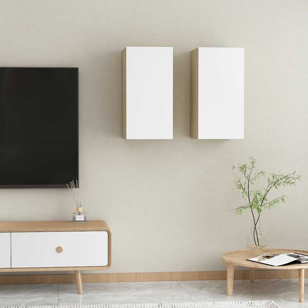 vidaXL 2 db feh&eacute;r &eacute;s sonoma t&ouml;lgy szerelt fa TV-szekr&eacute;ny 30,5x30x60 cm