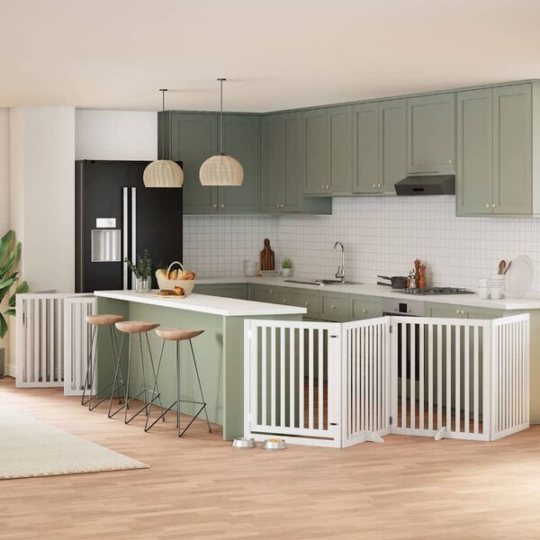 vidaXL feh&eacute;r ny&aacute;rfa 10 paneles &ouml;sszecsukhat&oacute; kutyakapu ajt&oacute;val 800 cm