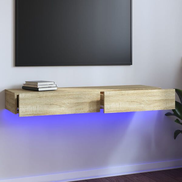 vidaXL sonoma t&ouml;lgy sz&iacute;nű TV-szekr&eacute;ny LED-vil&aacute;g&iacute;t&aacute;ssal 120x35x15,5 cm