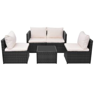 vidaXL 5-r&eacute;szes fekete polyrattan kerti b&uacute;torszett p&aacute;rn&aacute;kkal