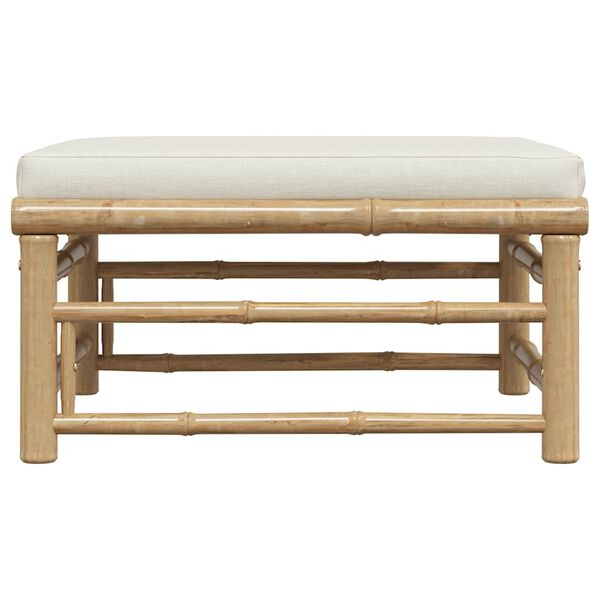 vidaXL bambusz kerti lábtartó krémfehér párnával