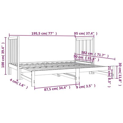 vidaXL szürke tömör fenyőfa kihúzható kanapéágy 2x(90x190) cm