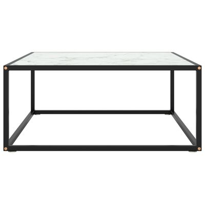 vidaXL fekete dohányzóasztal fehér márvány mintás üveggel 80x80x35 cm