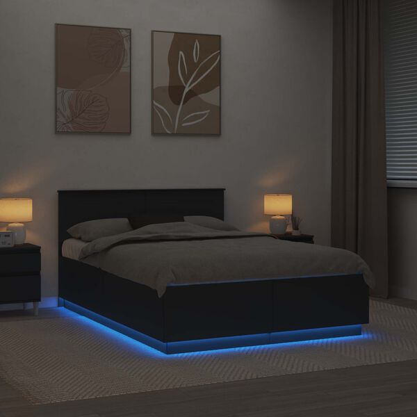 vidaXL &Aacute;gykeret LED szalagokkal Fekete 150 x 200 cm Faanyag